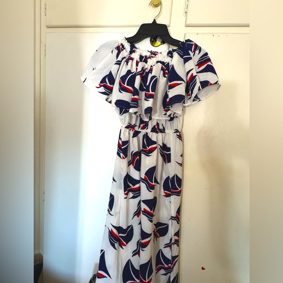 Floral Print Boho Dress Off Shoulder Shirred  Midi Long Dresses - Picture 1 of 2
